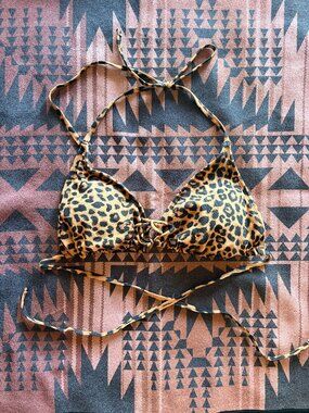 Wild Fable Leopard Print Triangle Bikini Top Tie Halter Ribbed XL